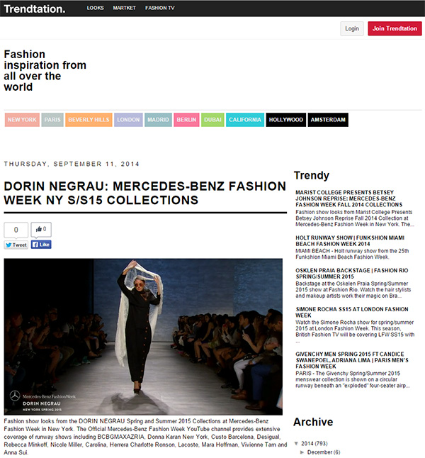 DORIN NEGRAU: MERCEDES-BENZ FASHION WEEK NY S/S15 COLLECTIONS