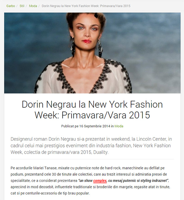 Dorin Negrau la New York Fashion Week