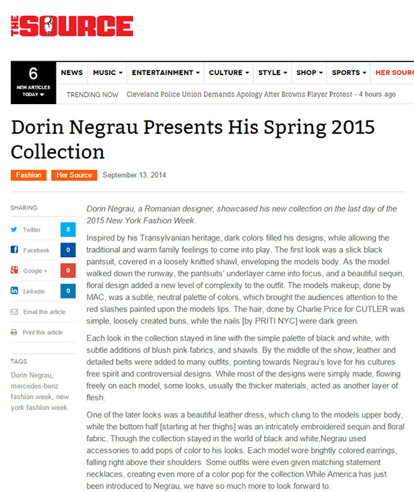 Dorin Negrau Presents His Spring 2015 Collection